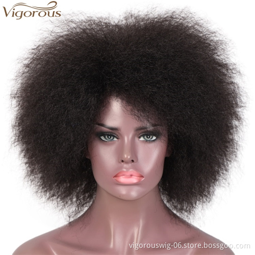Vigorous Wholesale Top Quality Cheap Afro Short Kinky Fluffy Wig For Women Black Synthetic Wigs High Temperature